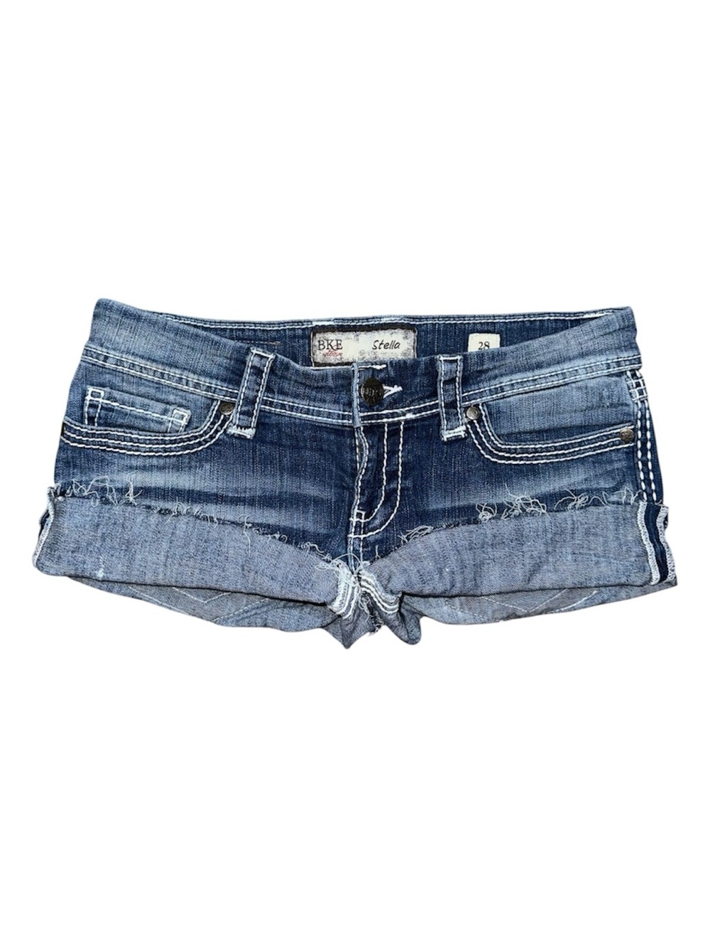 Vintage Y2K BKE Stella Low Rise Micro Mini Jean Booty Shorts Sz 28 Grunge Preppy